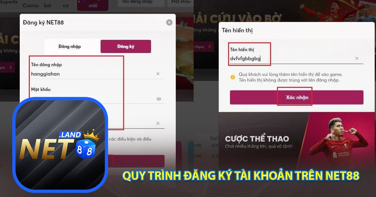 Quy trình đăng ký tài khoản trên Net88